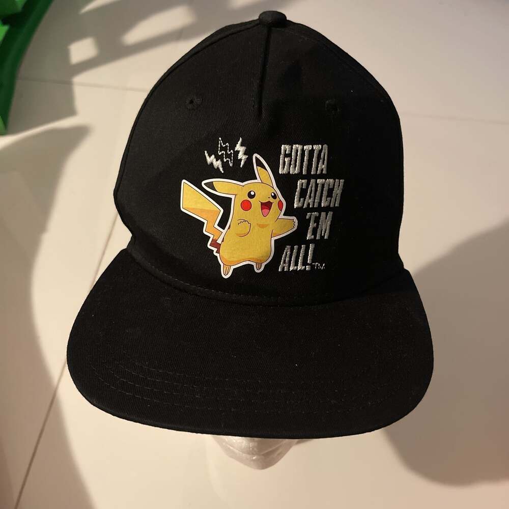 Pikachu 'Gotta Catch 'Em All' Black Flat Bill Snapback Hat Pokemon
